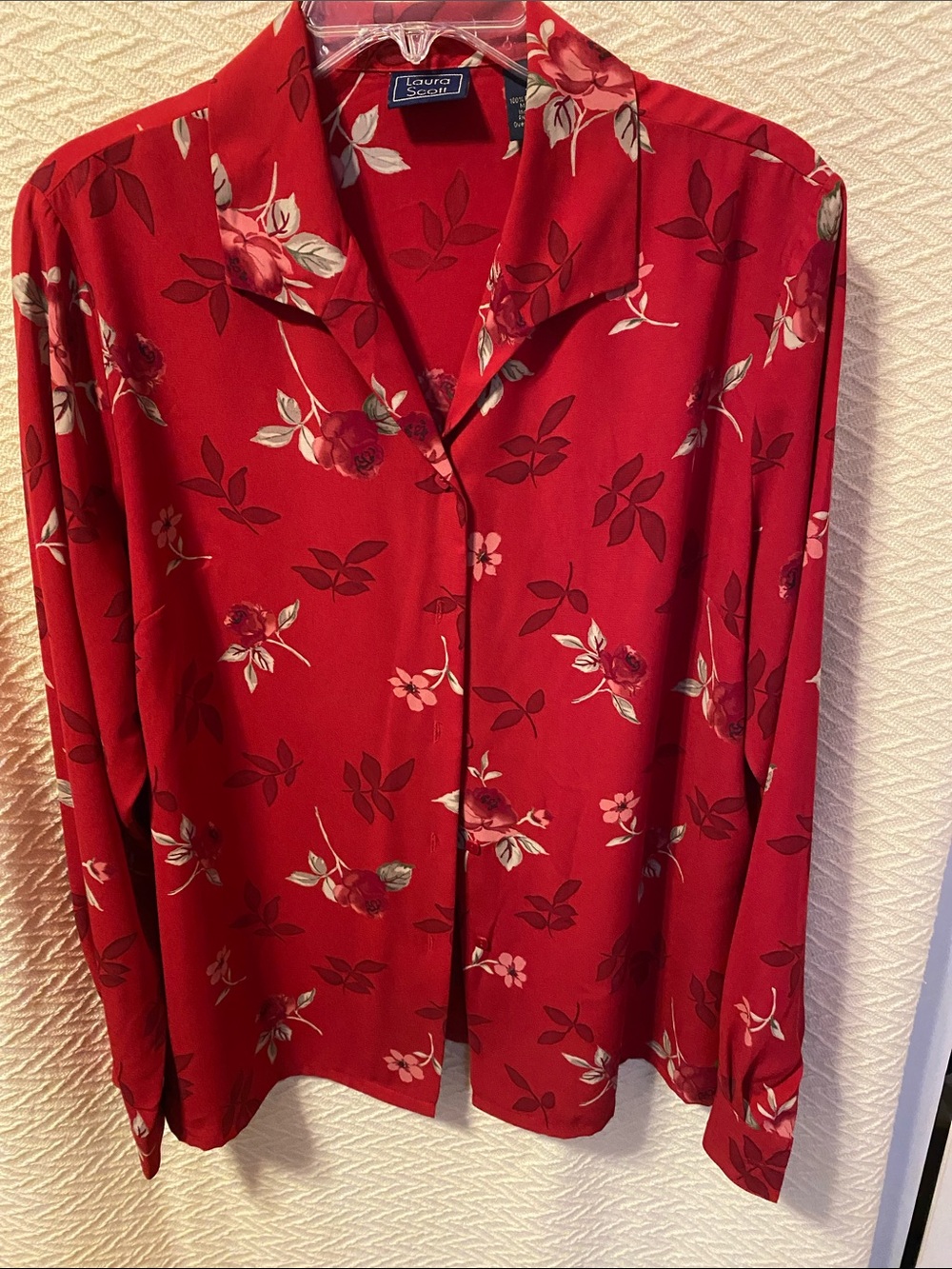 Laura Scott Red Floral Button-Up Blouse
